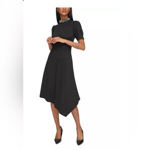 Karl Lagerfeld Paris Embellished Mock Neck Midi Dress